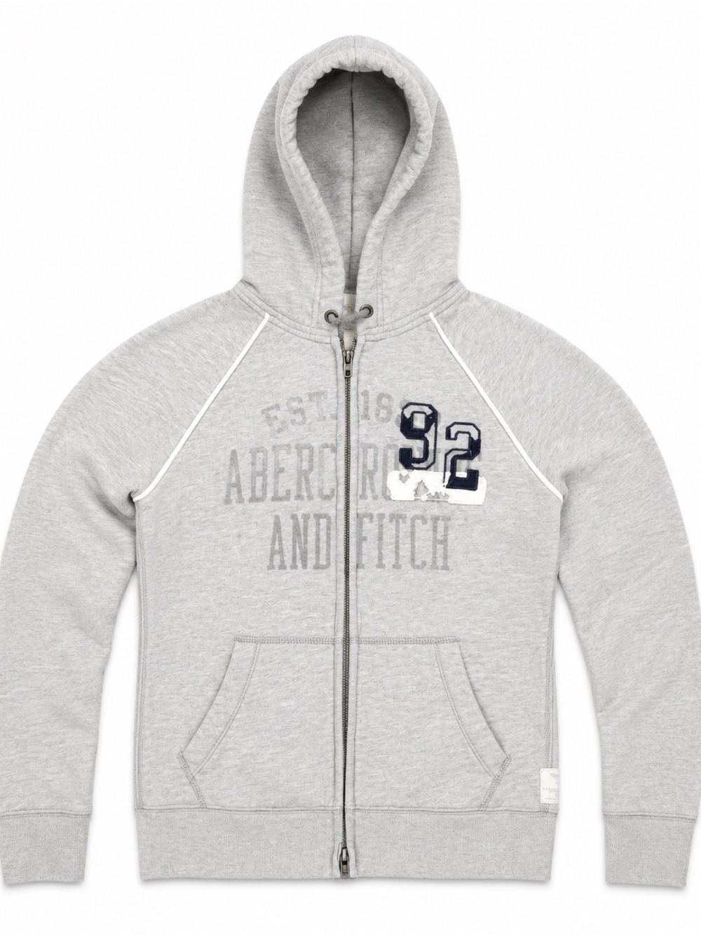 Abercrombie & Fitch Light Gray Zip Hoodie with Navy '92 Patch